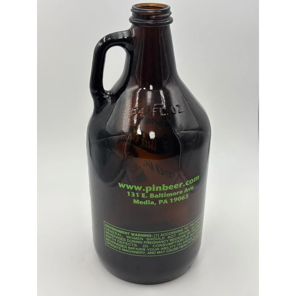 Pinocchios Beer Garden 64oz Amber Glass Growler Media PA Vintage Beer‎ Jug Pizza